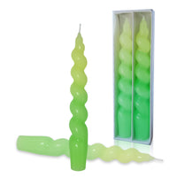 7.5 Inch Yellow Green Spiral Taper Candle Set of 2