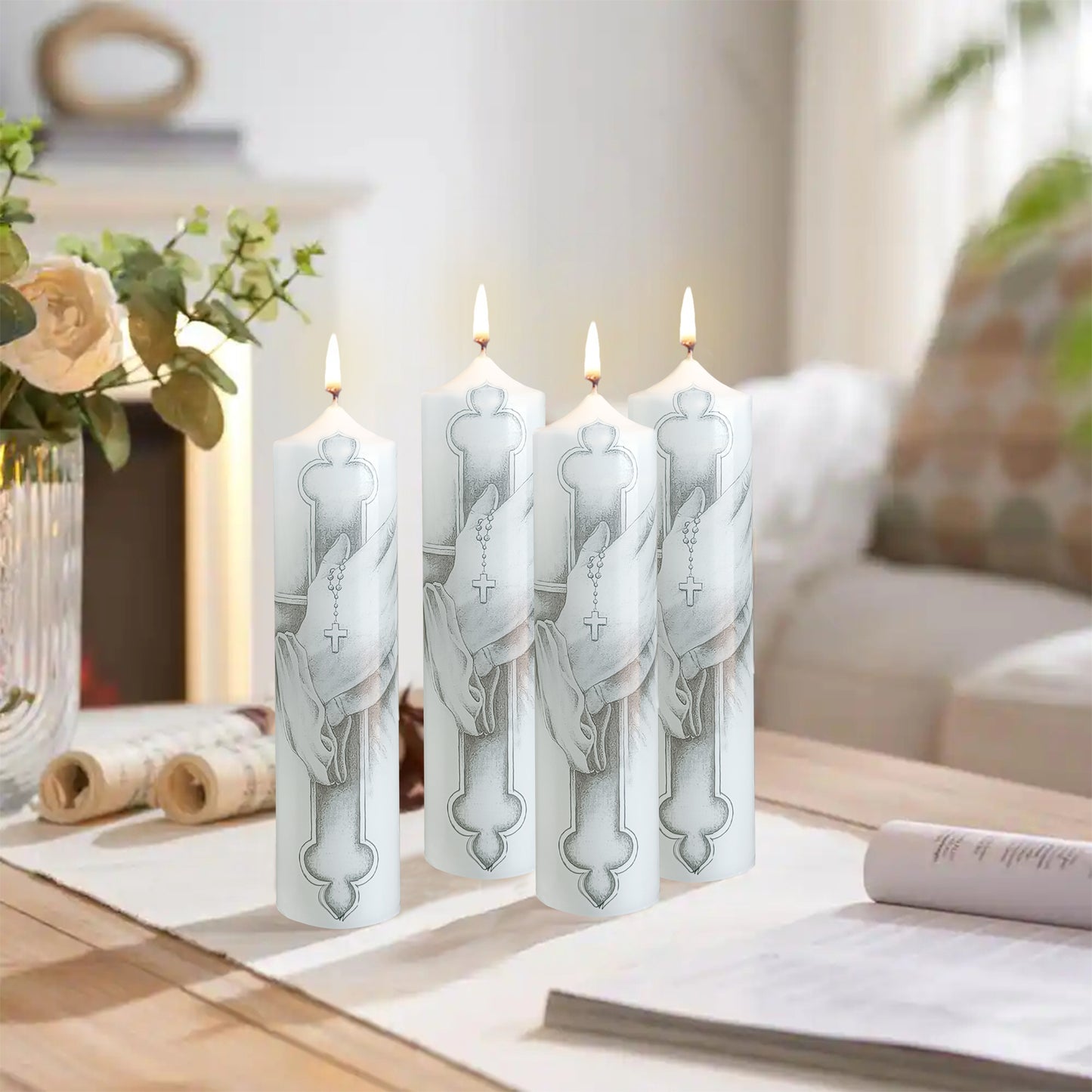 8 Inch White Crucifix Pillar Candles 1pcs Pack