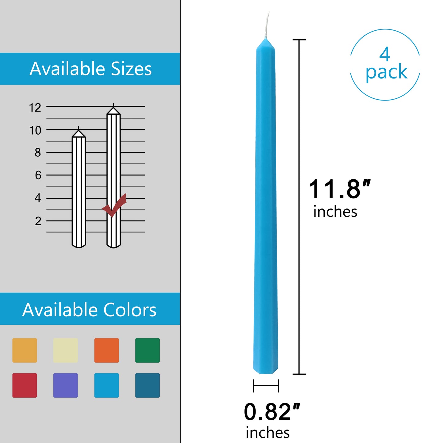 手作りのブルー 12 インチ長テーパー キャンドル 4 個セット
