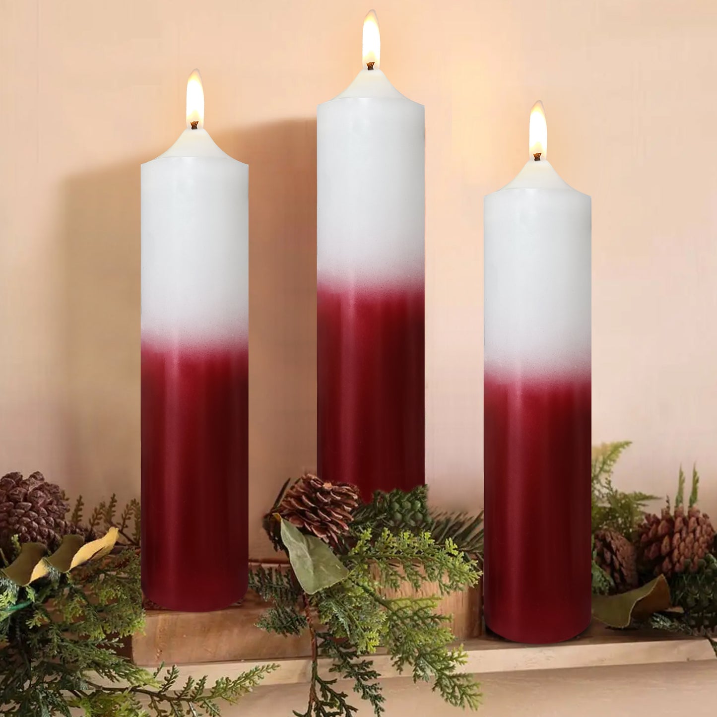 8 Inch Metallic White Red Pillar Candles 1pcs Pack