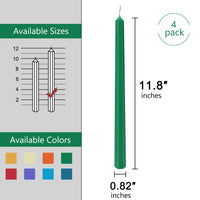 手作りのダークグリーンの長さ12インチのテーパーキャンドル4個セット