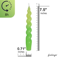 7.5 Inch Yellow Green Spiral Taper Candle Set of 2