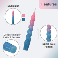 7.5 Inch Pink Purple Blue Spiral Taper Candle Set of 2