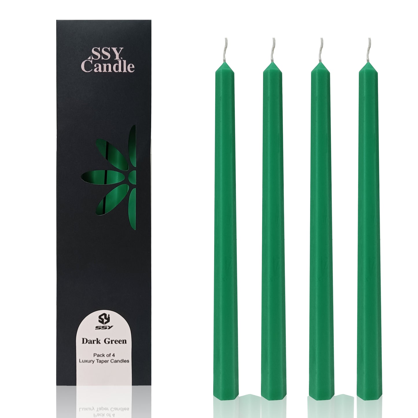 Set of 4 Handcrafted Dark Green 12-Inch Long Taper Candles