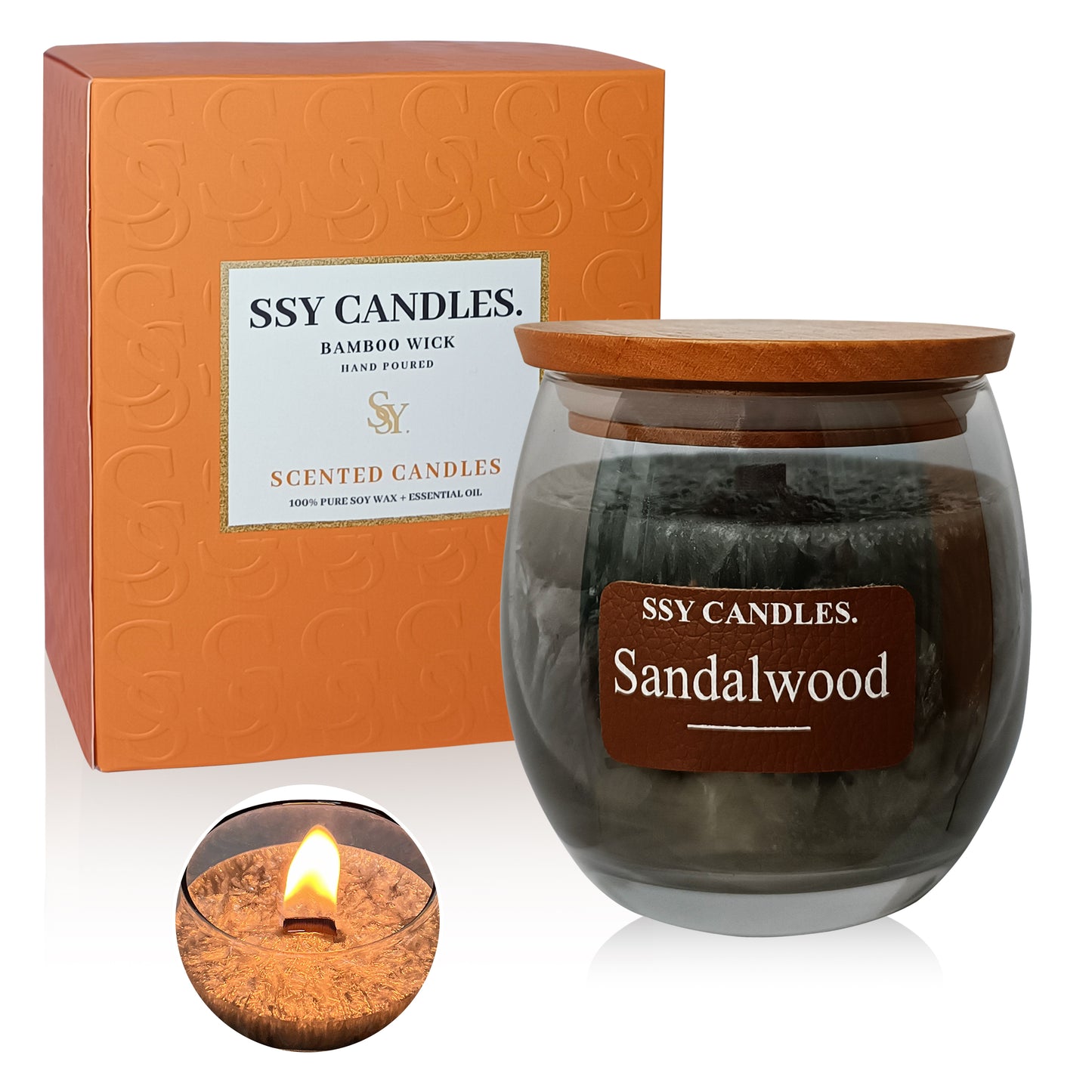 SSY Candle Sandalwood Scented Candles Relaxation Candle Scents Classic 7.9 oz Non Toxic Scented Candles