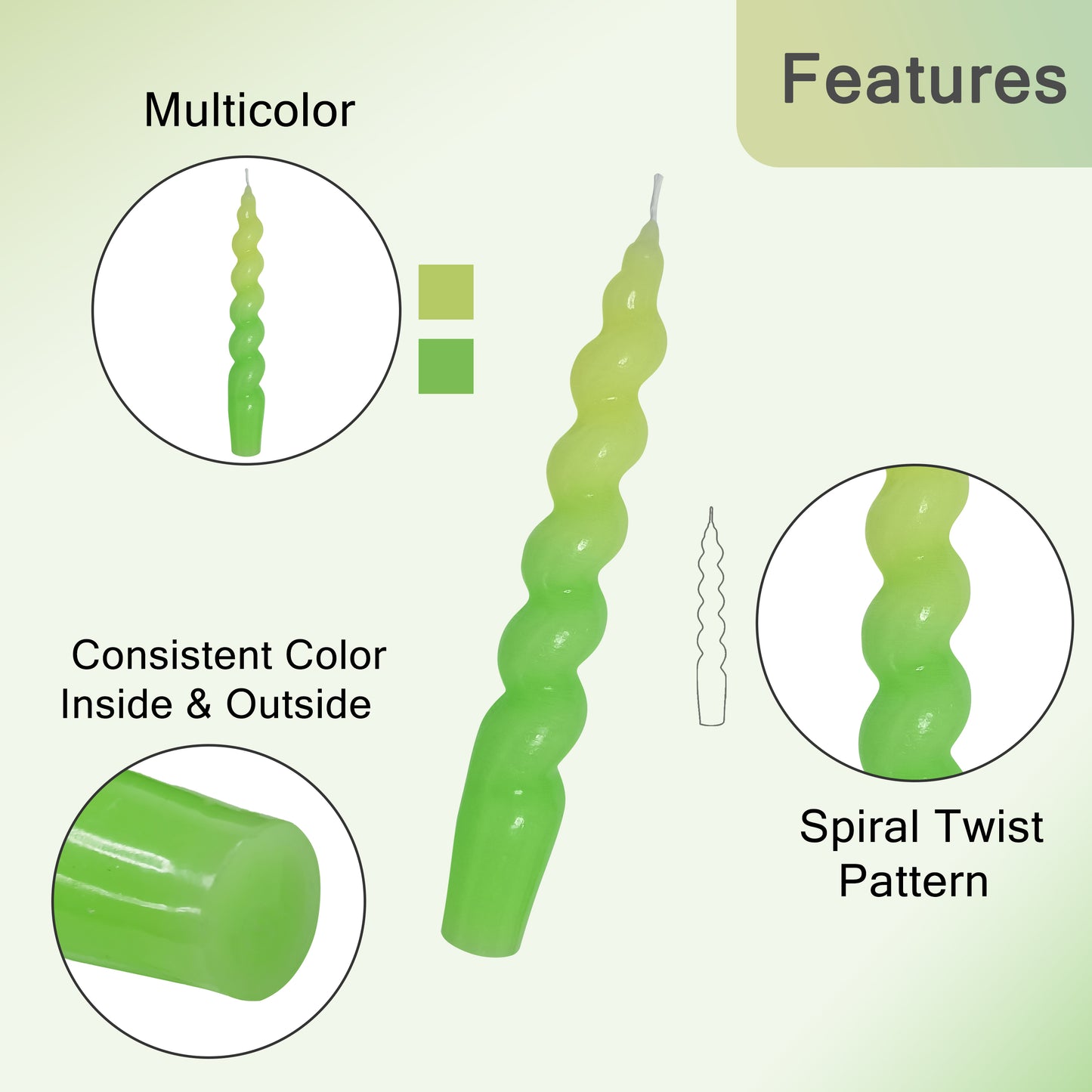 7.5 Inch Yellow Green Spiral Taper Candle Set of 2