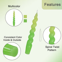 7.5 Inch Yellow Green Spiral Taper Candle Set of 2