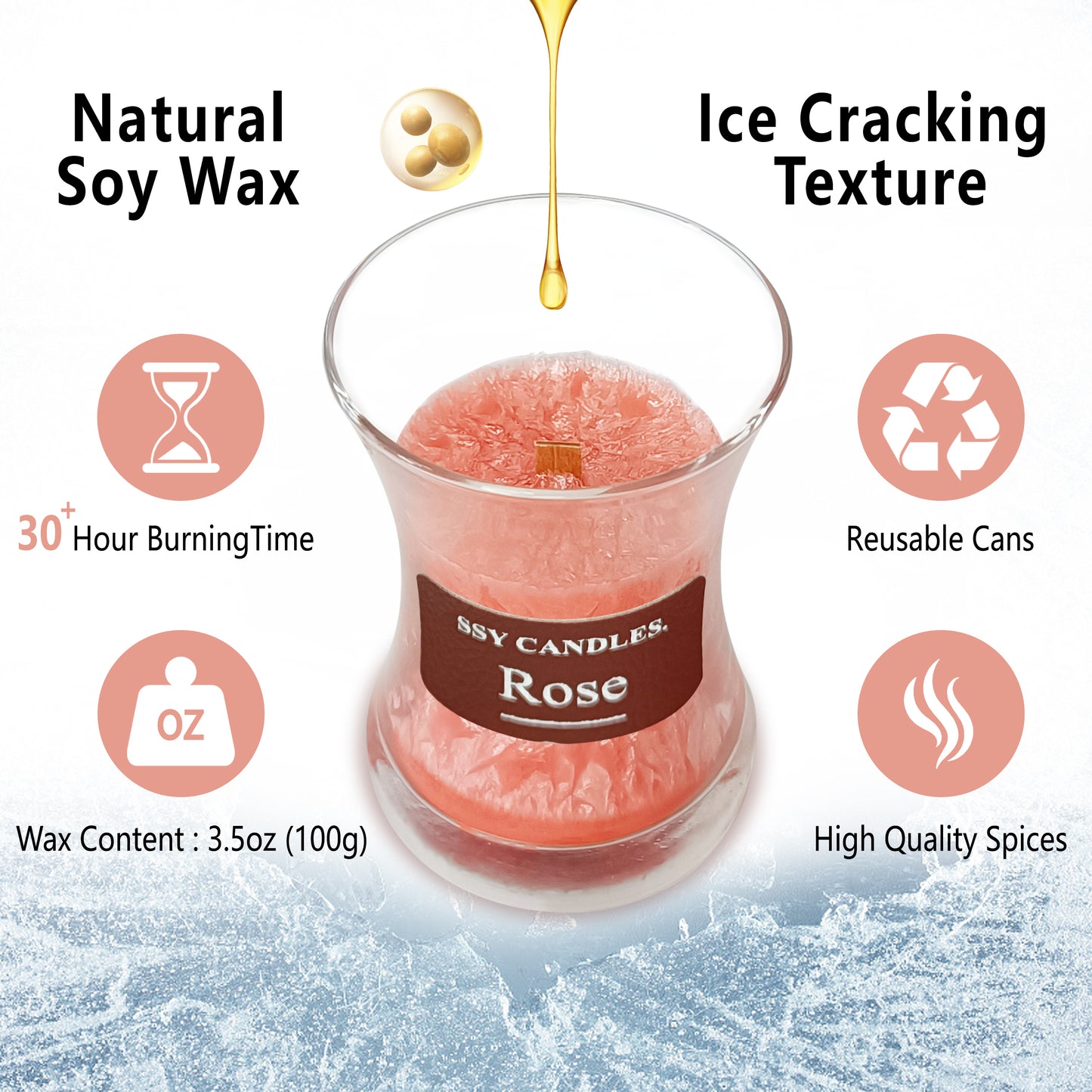 SSY Candle Rose Custom Candle Scents Top Scents for Candles Classic 3.5 oz Wooden Wick Scented Candles