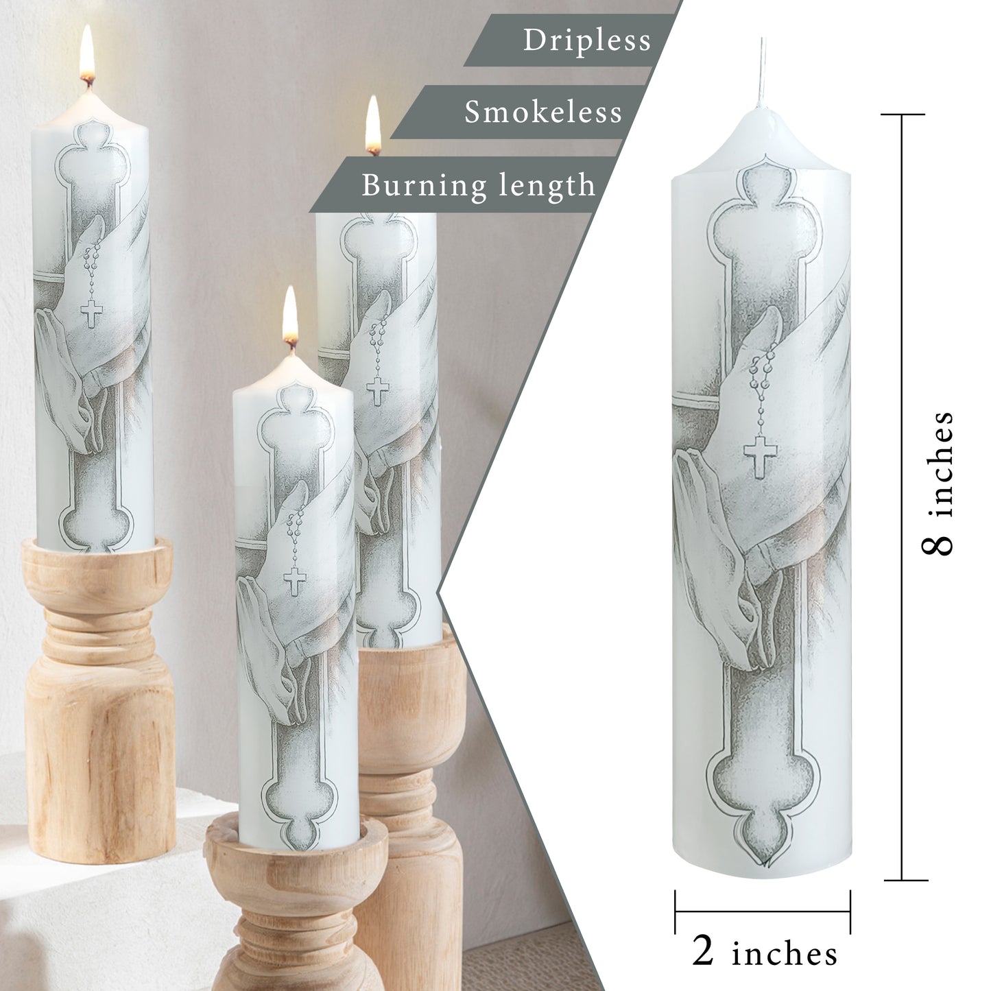 8 Inch White Crucifix Pillar Candles 1pcs Pack