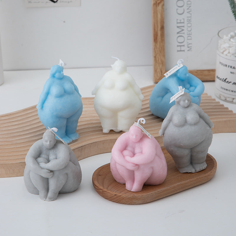 Unique Souvenir：Creative Sitting Position Body Shape Scented Candle Handmade Candle Blue Set