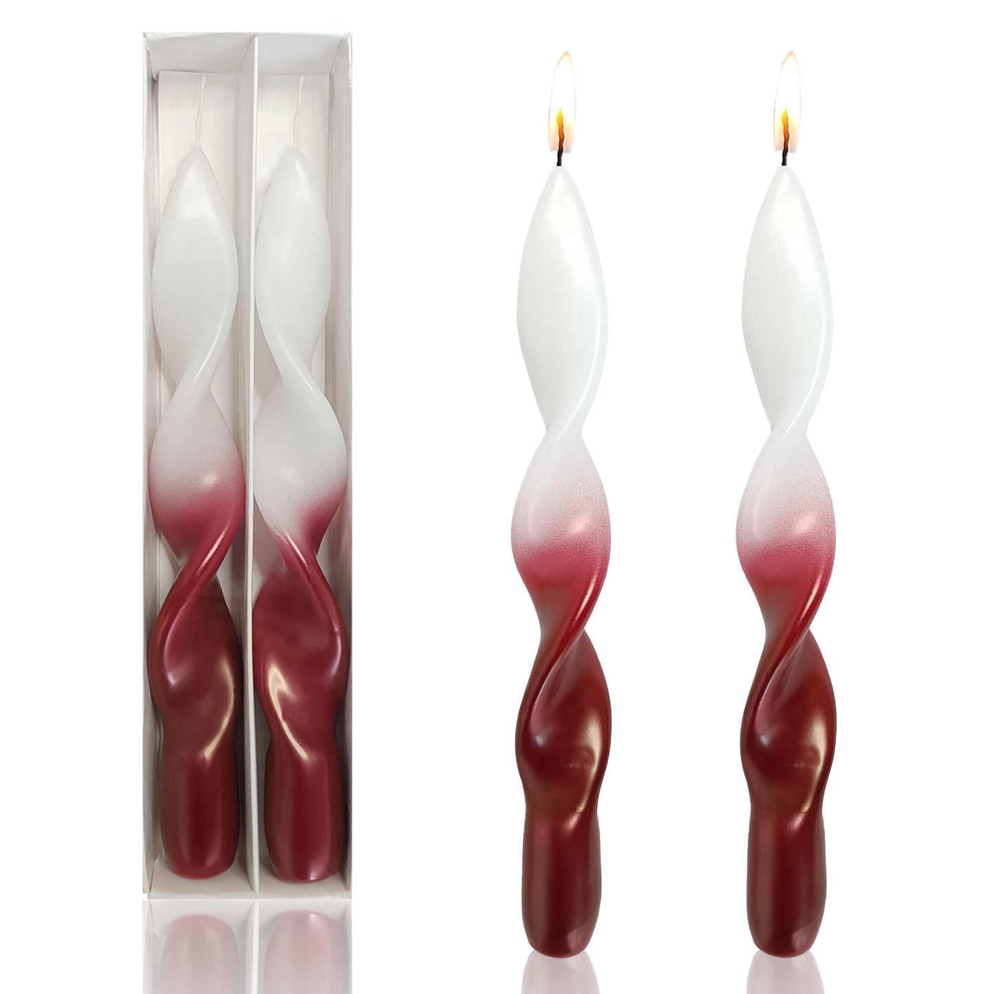 8.8Inch Handmade Metallic White Red Spiral Candle Set of 2