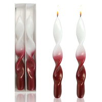 Juego de 2 velas espirales rojas blancas metálicas hechas a mano de 8.8 pulgadas