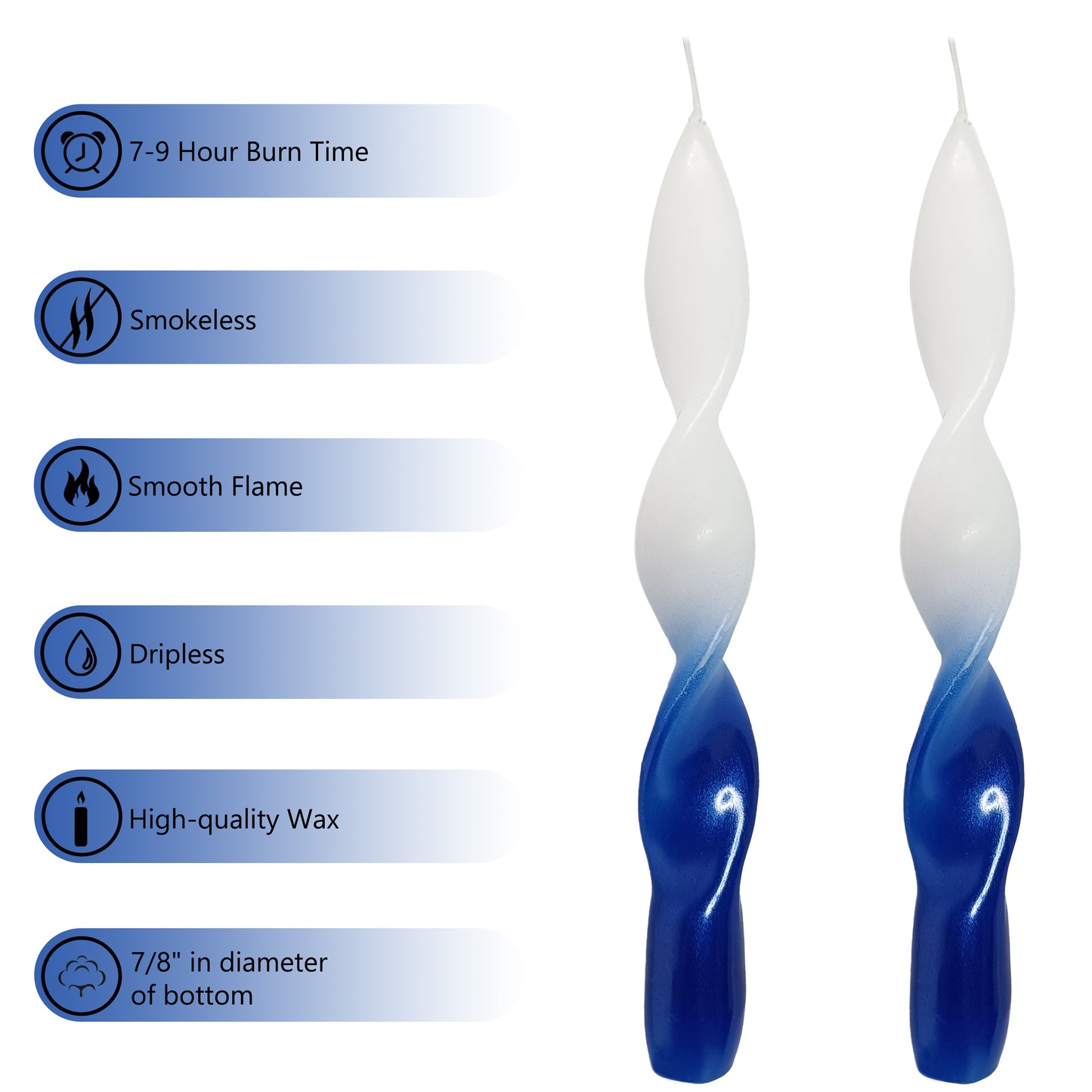 8.8 Inch Handmade Metallic White BLue Spiral Candle Set of 2