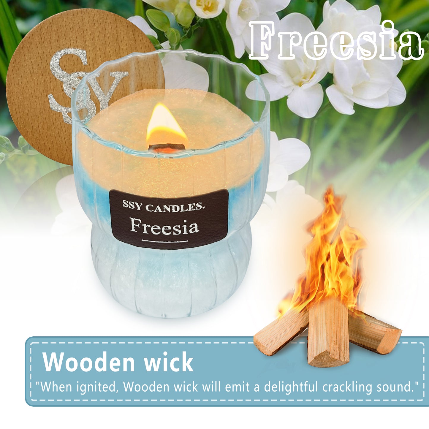 SSY Single Wick Candle Freesia Scented Soy Candles Classic 6.5oz Scented Candles Bulk