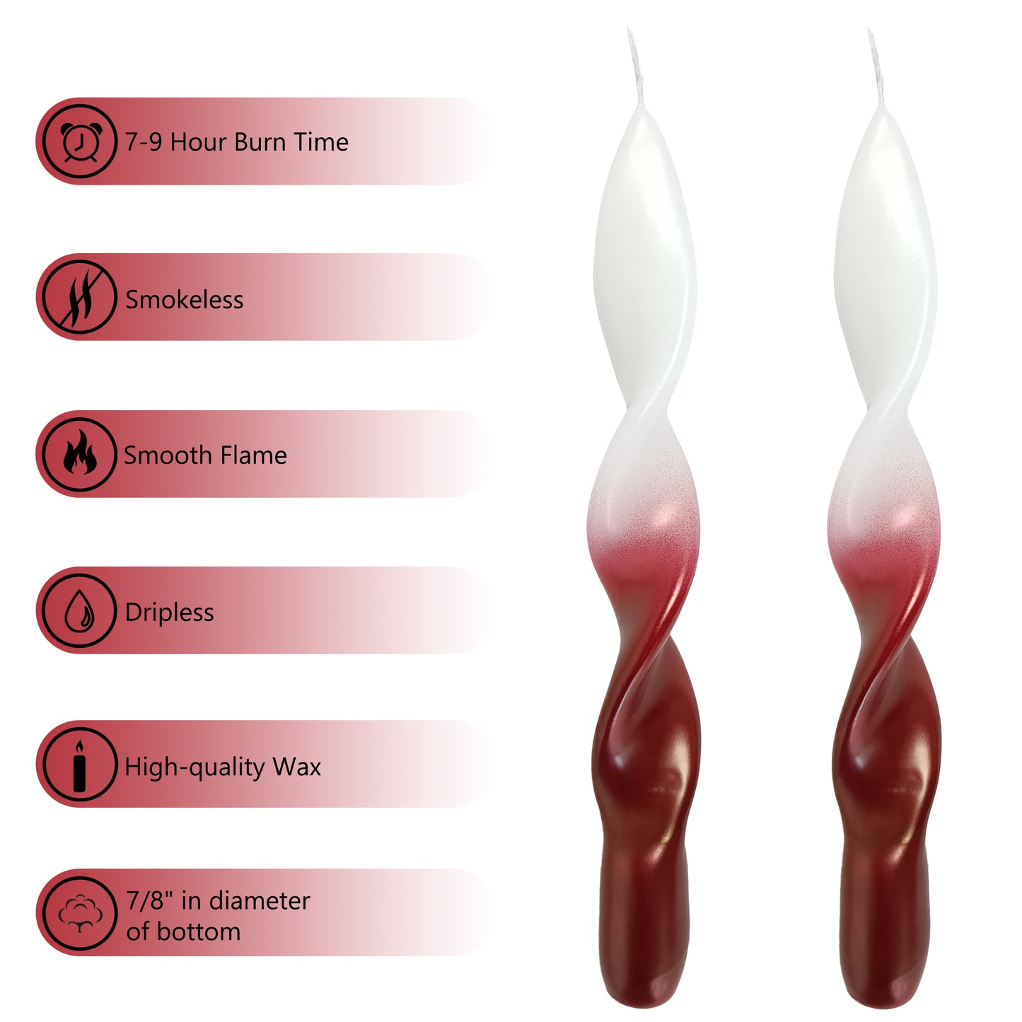 8.8Inch Handmade Metallic White Red Spiral Candle Set of 2