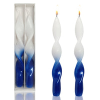 Juego de 2 velas en espiral azul blanco metálico hecho a mano de 8,8 pulgadas