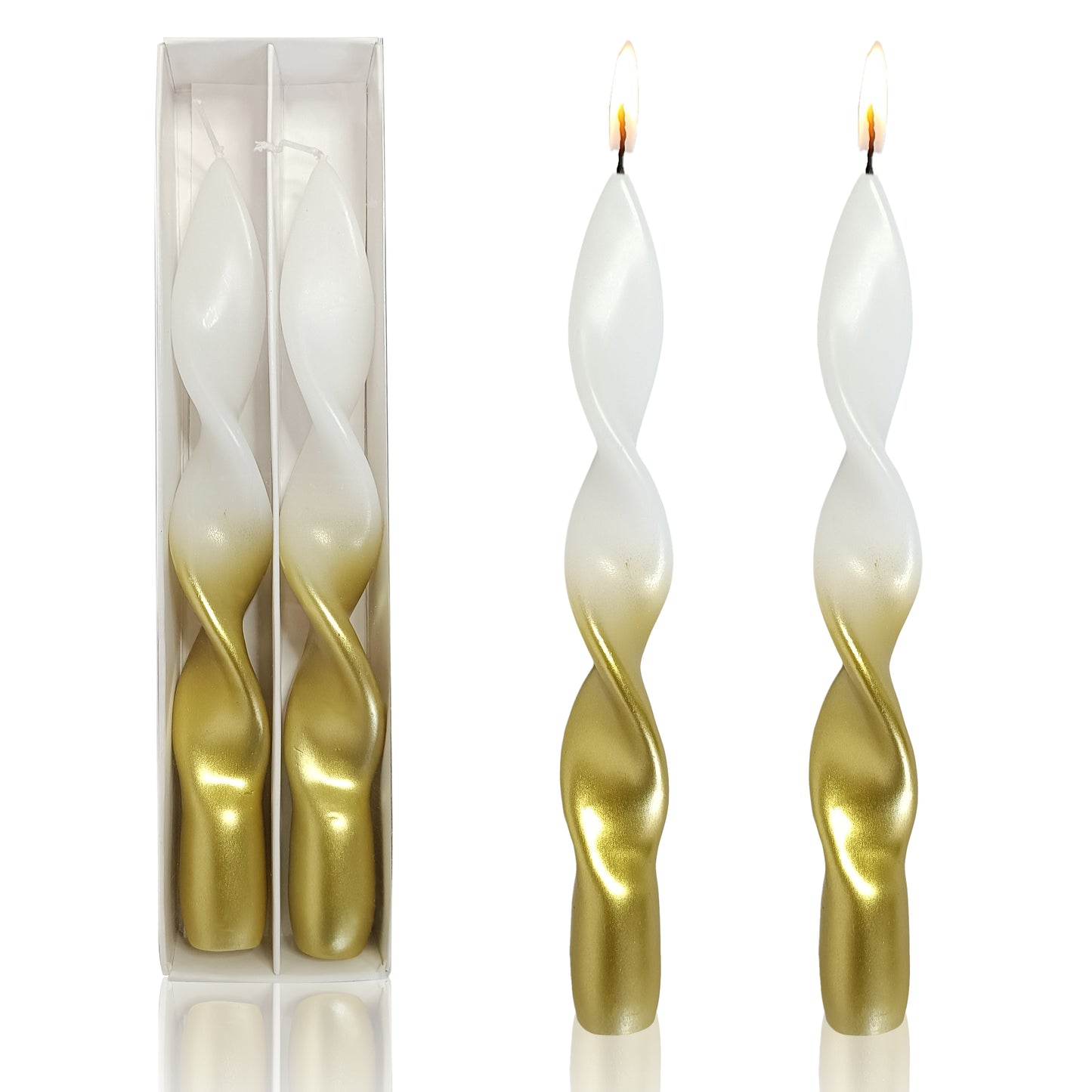 8.8 Inch Handmade Metallic White Gold Spiral Candle Set of 2