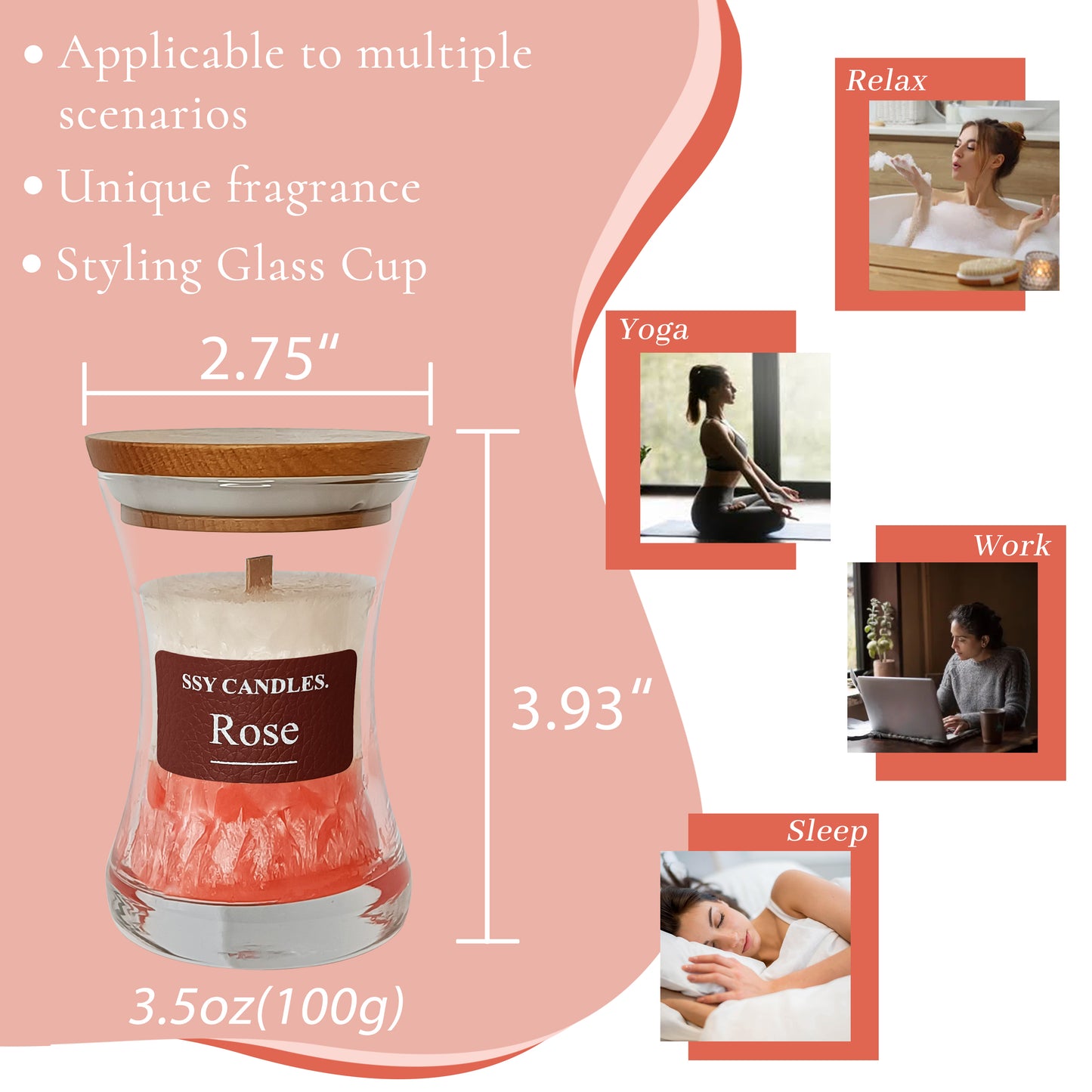 SSY Candle Rose Vela aromática Velas aromáticas más populares Frasco clásico de 3.5 oz Velas perfumadas de una sola mecha DIY