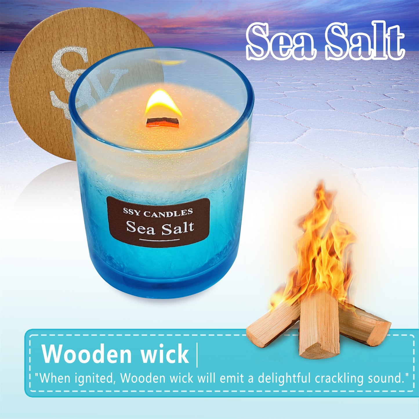 Velas SSY Aroma de sal marina Mecha de madera Bath &amp; Body Works Velas aromáticas visibles en todas partes