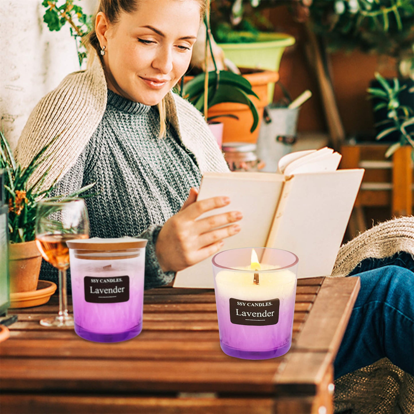 Velas SSY, la mejor vela aromática, tarro de lavanda, velas aromáticas, juego de regalo, ideas para el nombre del aroma de la vela, púrpura degradado