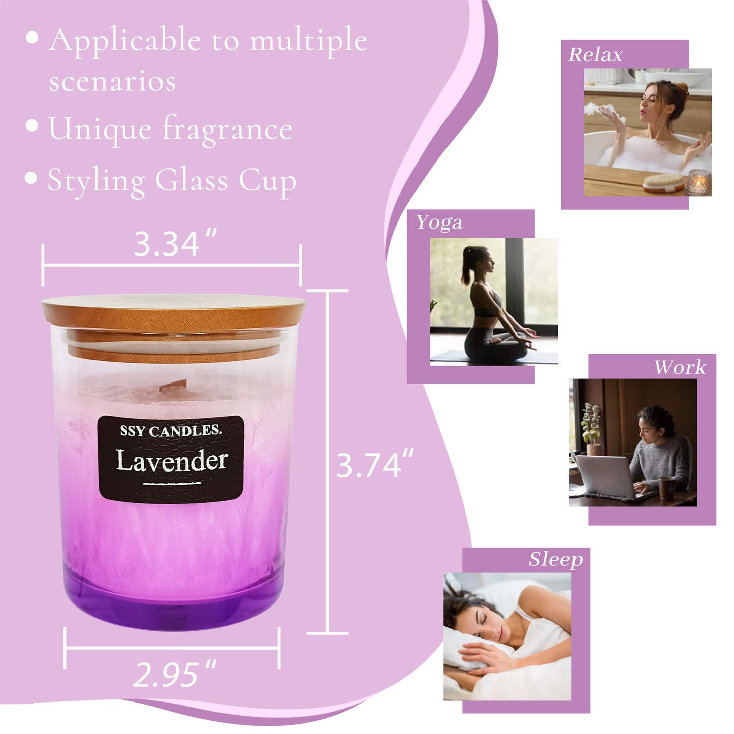 Velas SSY, la mejor vela aromática, tarro de lavanda, velas aromáticas, juego de regalo, ideas para el nombre del aroma de la vela, púrpura degradado