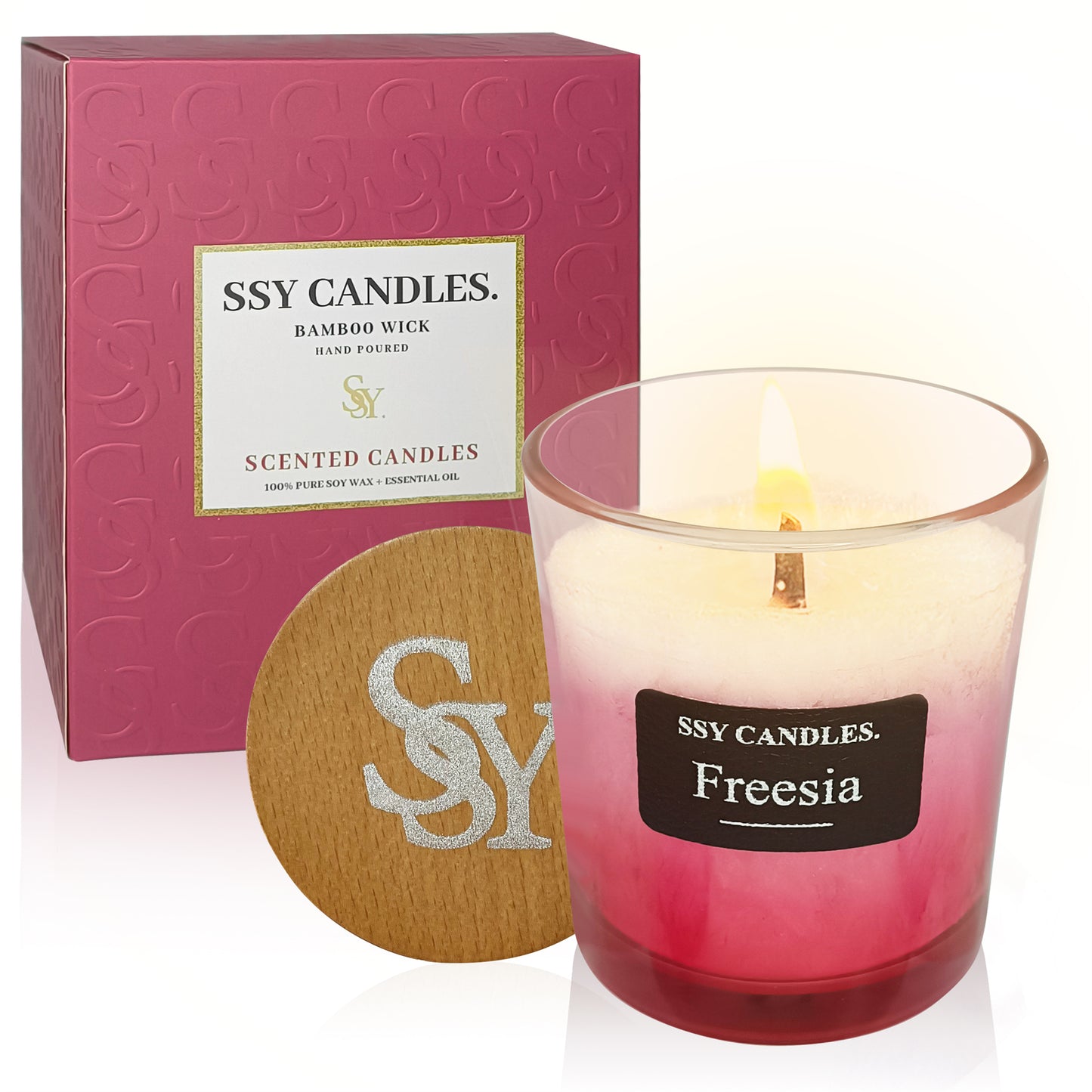 SSY Candles Best Scented Candle Freesia Jar Scented Candles Gift Set Candle Scent Name Ideas Gradient Red