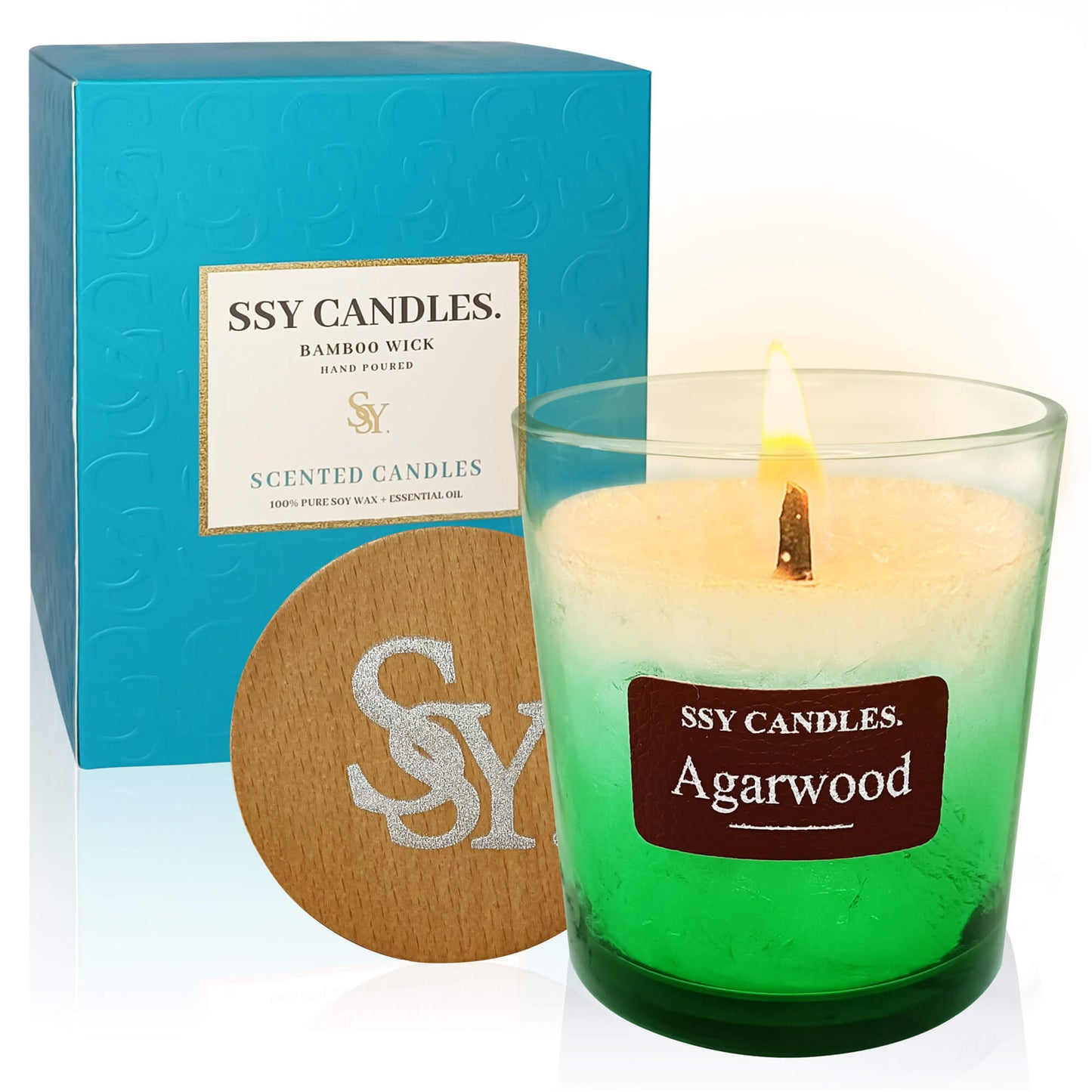 Velas SSY, la mejor vela aromática, tarro de madera de agar, velas aromáticas, juego de regalo, ideas para el nombre del aroma de la vela, verde degradado