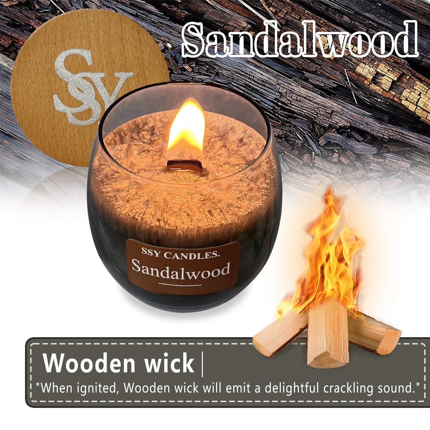 SSY Candles SandalWood Scent Candle Manly Scented Candles Classic 7.9 oz Coffee Scented Candles