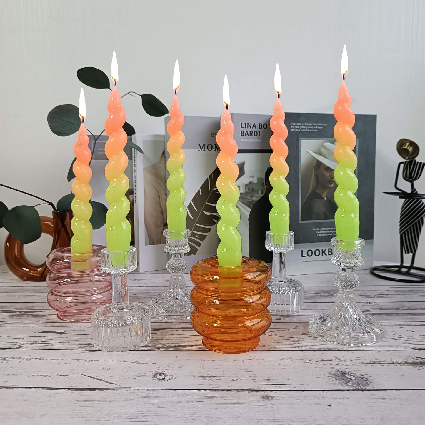 7.5 Inch Gradient Spiral Taper Candle Set of 2