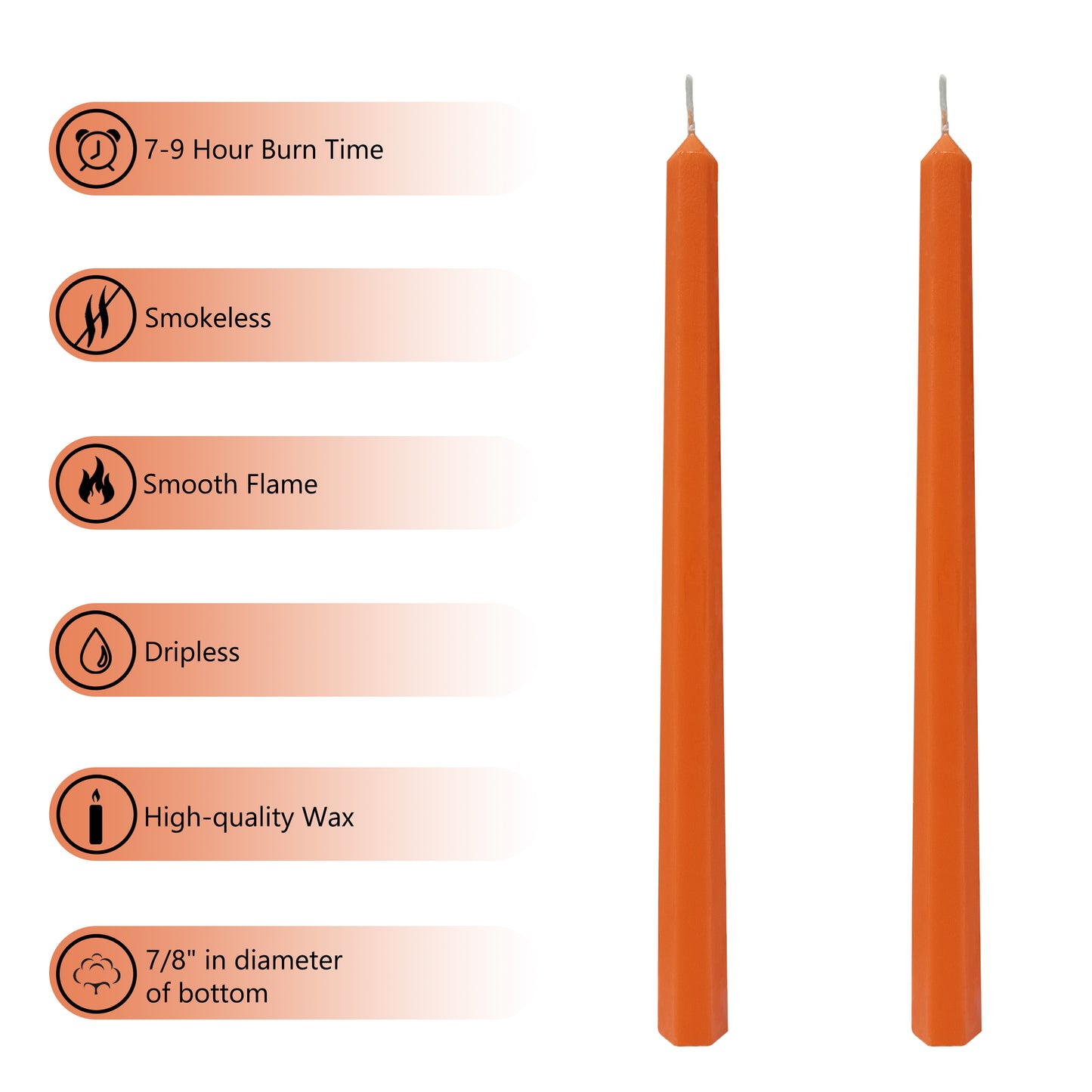 Set Of 4 Handcrafted Orange 12-Inch Long Taper Candles