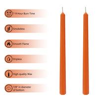 Set Of 4 Handcrafted Orange 12-Inch Long Taper Candles