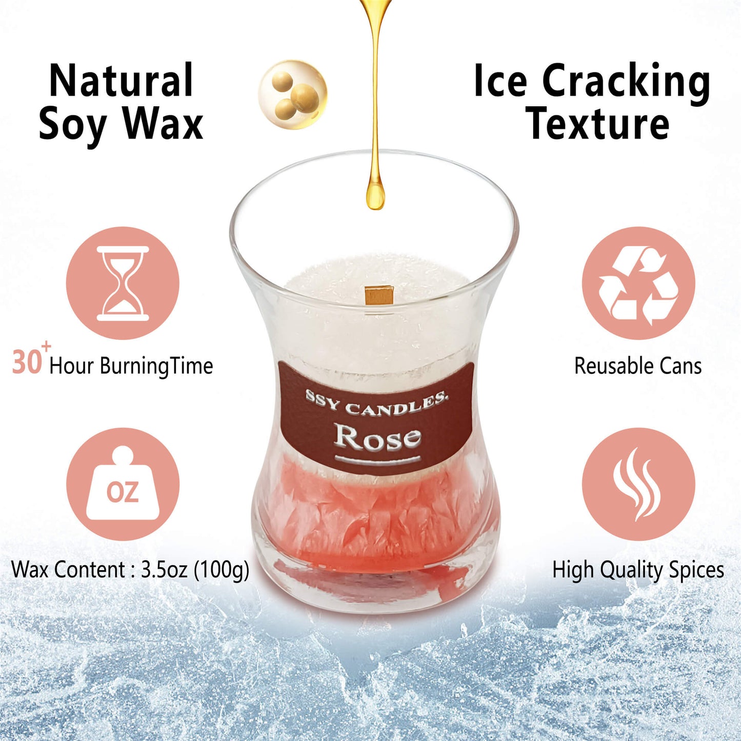 SSY Candle Rose Scents Good Candle Scents Classic 3.5 oz Soy Candles Scented Flameless scented candles