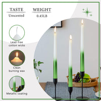 Juego de 2 velas cónicas de metal blanco y verde para decoración de cenas de 9,5 pulgadas