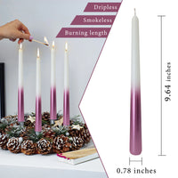 9.5 Inch Dinner Decor Metal White Pink Taper Candle Set of 2