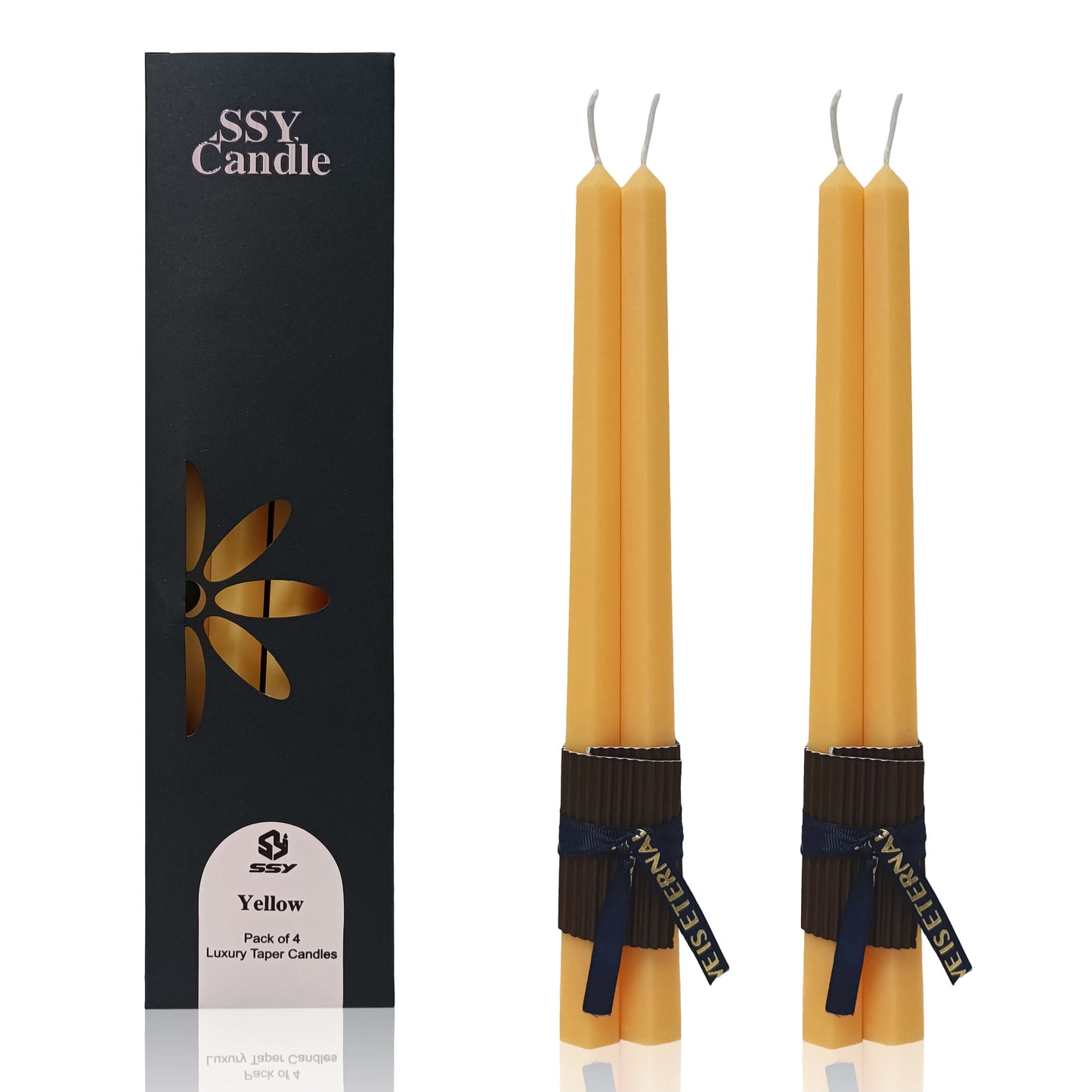 Set Of 4 Handcrafted Yellow 12-Inch Long Taper Candles