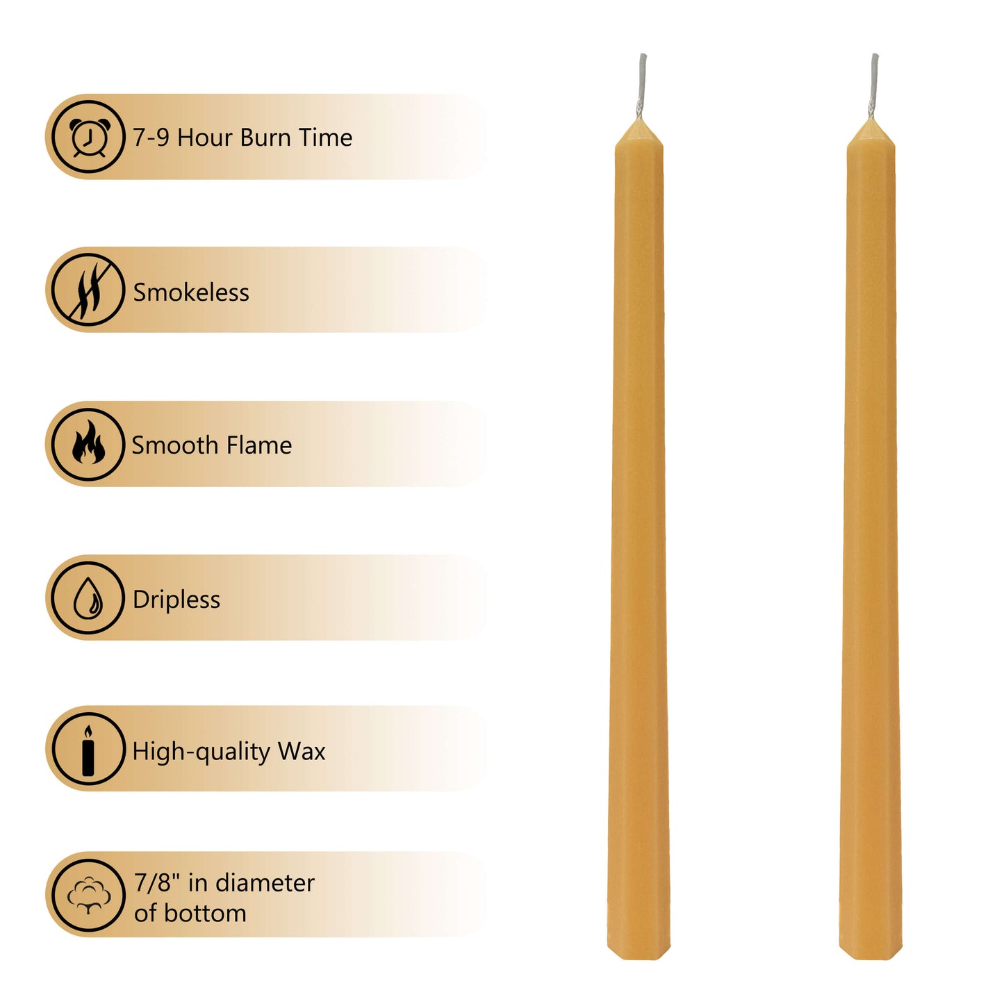 Set Of 4 Handcrafted Yellow 12-Inch Long Taper Candles