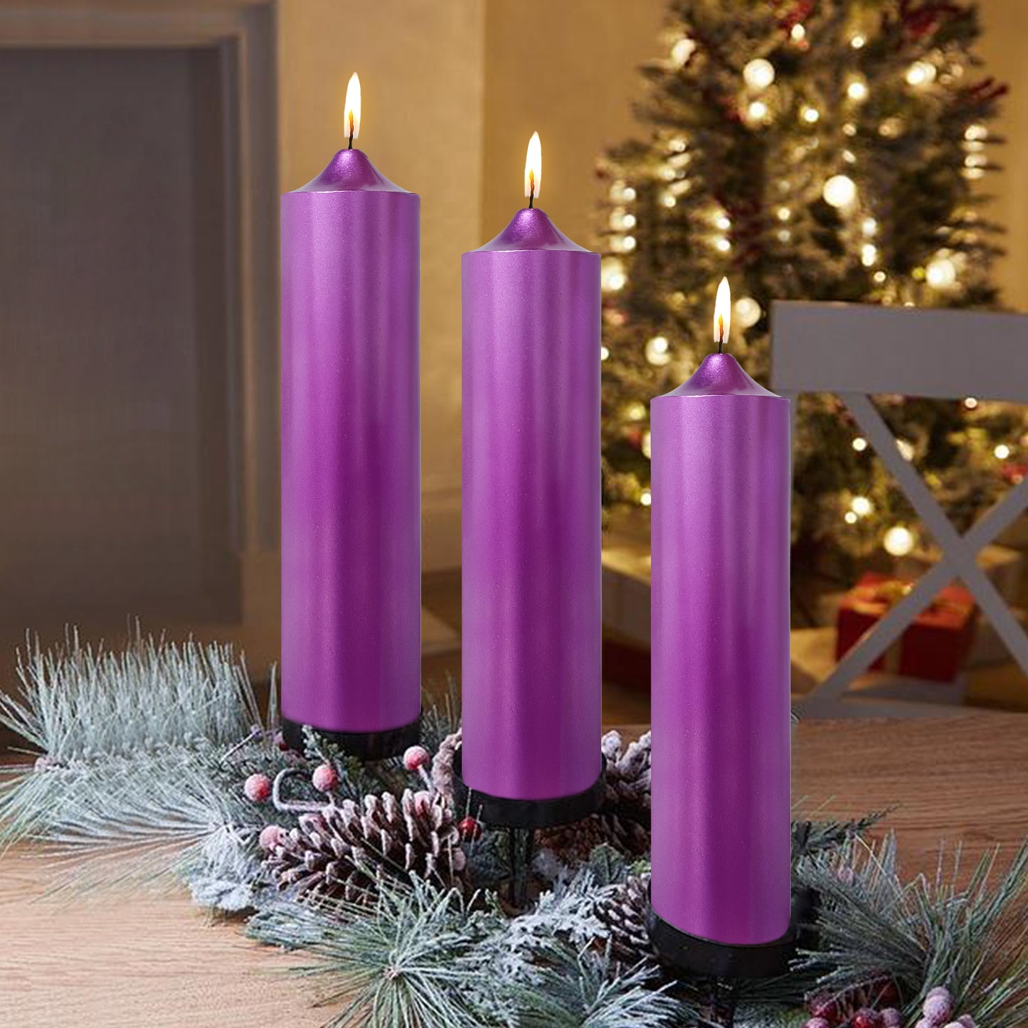 8 Inch Metallic Purple Pillar Candles 1pcs Pack