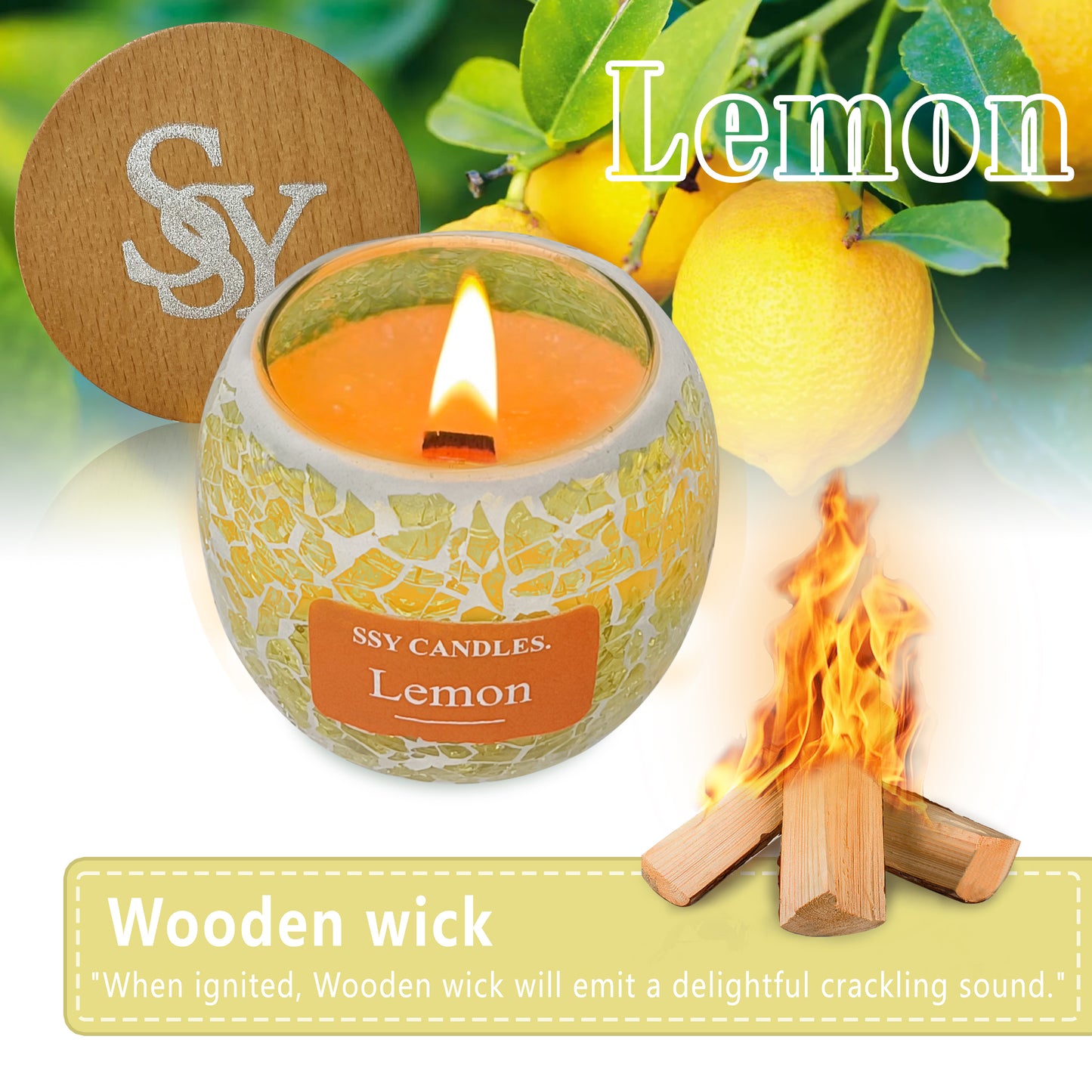 SSY Candle Personalized Scented Candles Classic 3.5 oz Lemon Scented Candles Diy Candle Scents Mosaics