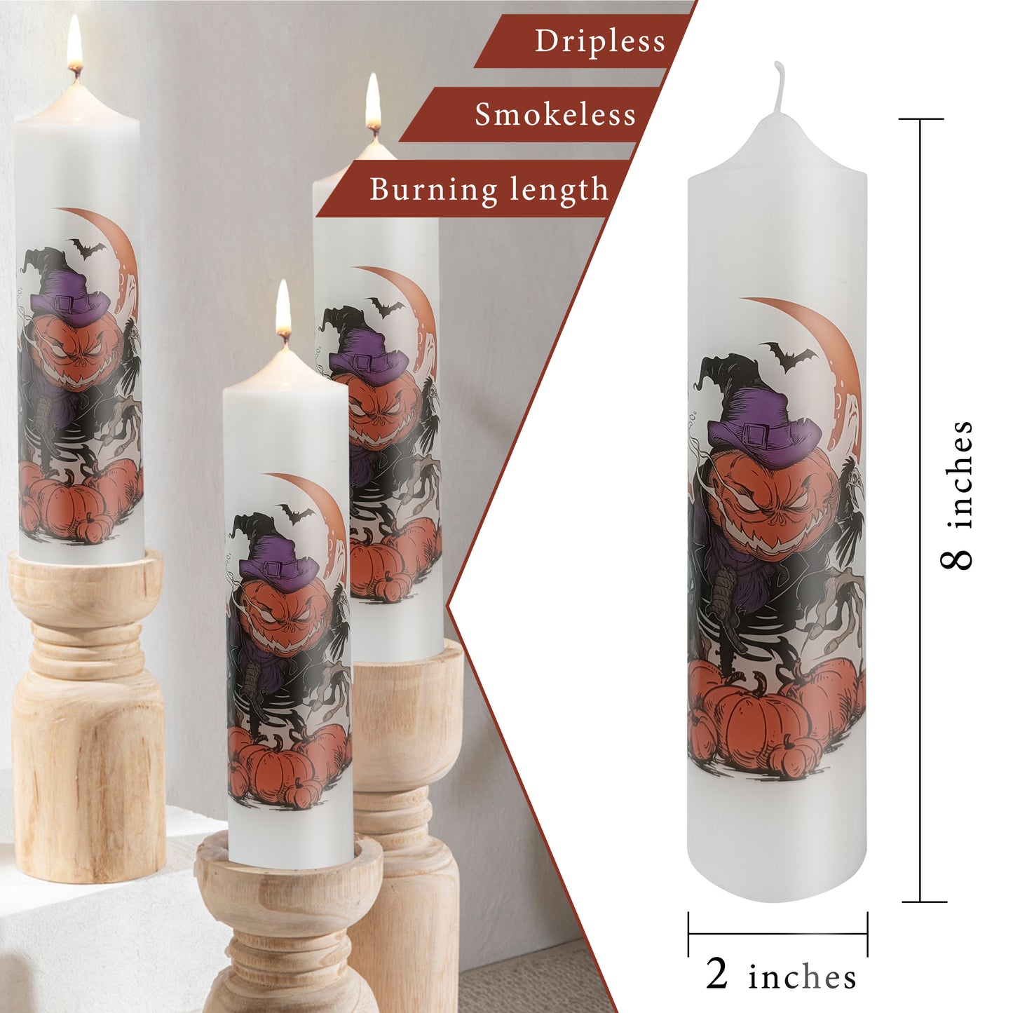 8 Inch Pumpkin Pillar Candles 1pcs Pack