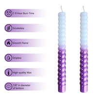 8.5 Inch Handmade White Purple Spiral Candle Set of 2