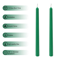 Set of 4 Handcrafted Dark Green 12-Inch Long Taper Candles