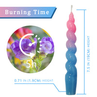 Juego de 2 velas cónicas en espiral rosa, morado, azul, de 7.5 in.