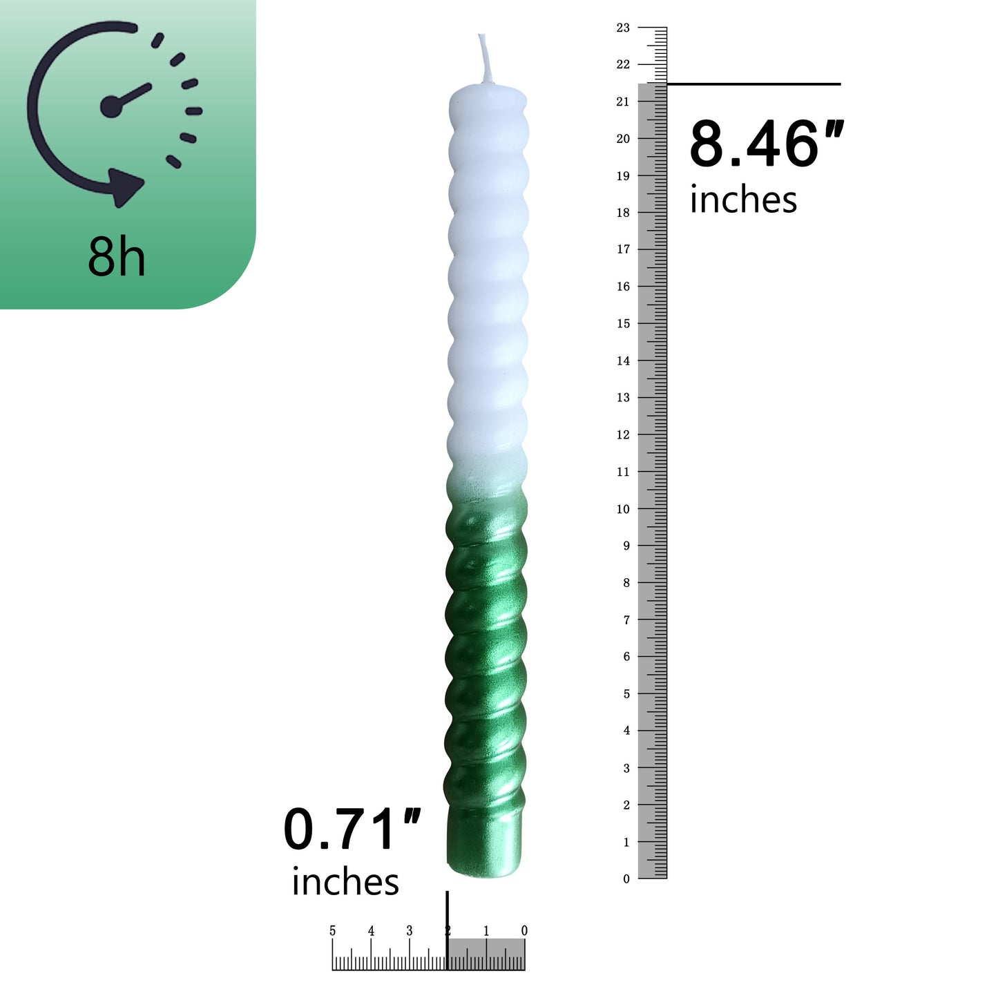 8.5インチ手作りホワイトグリーンスパイラルキャンドル2個セット