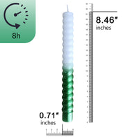 8.5インチ手作りホワイトグリーンスパイラルキャンドル2個セット