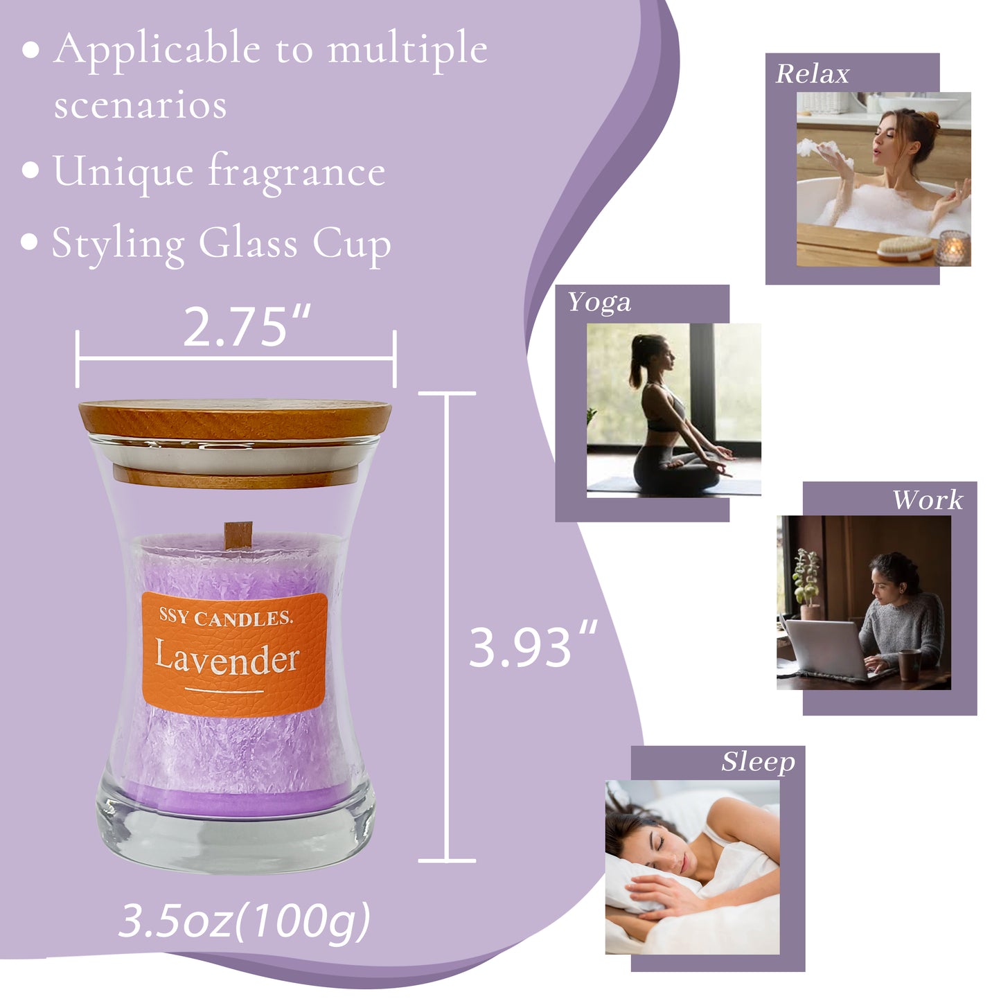 SSY Candle Lavender Scents Good Candle Scents Velas clásicas de soya de 3.5 oz Velas perfumadas sin llama perfumadas