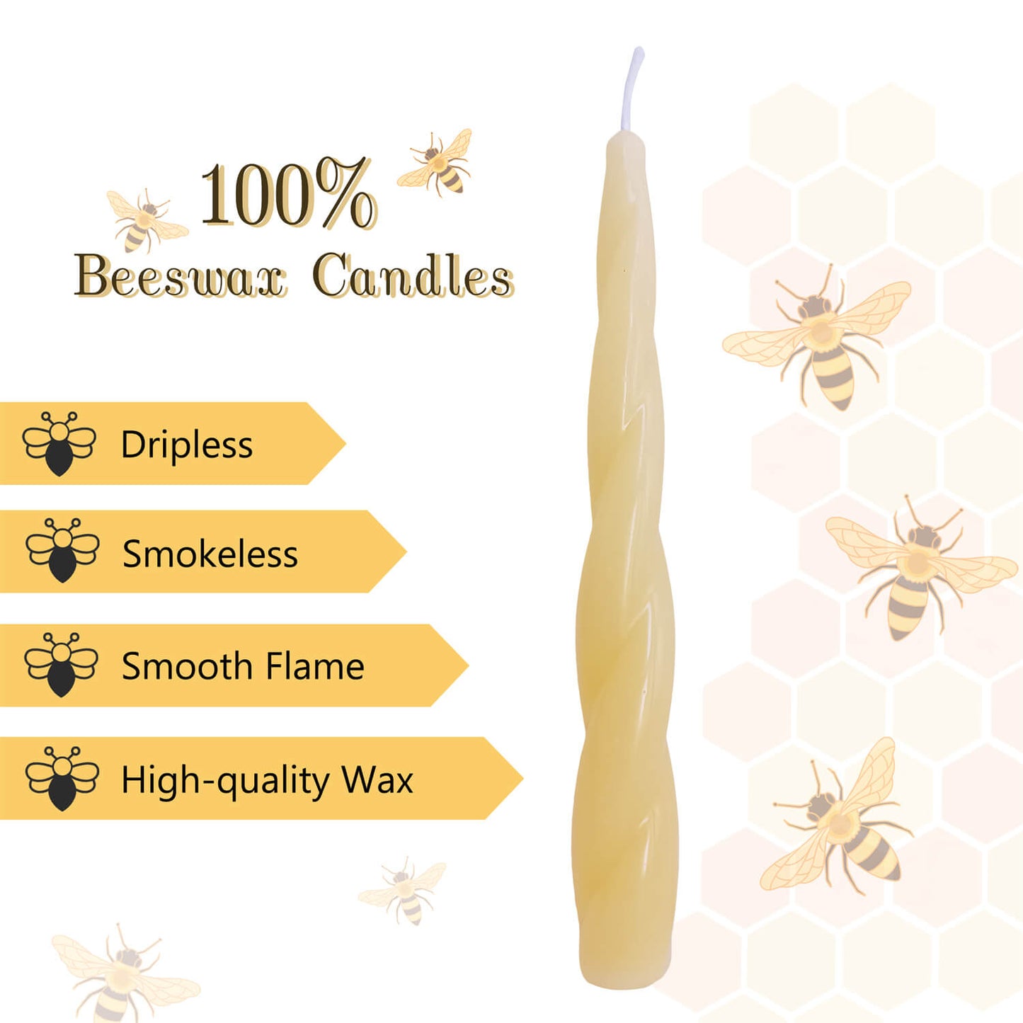 7.5 Inch Beeswax Yellow Twisted Taper Candles Set of 2