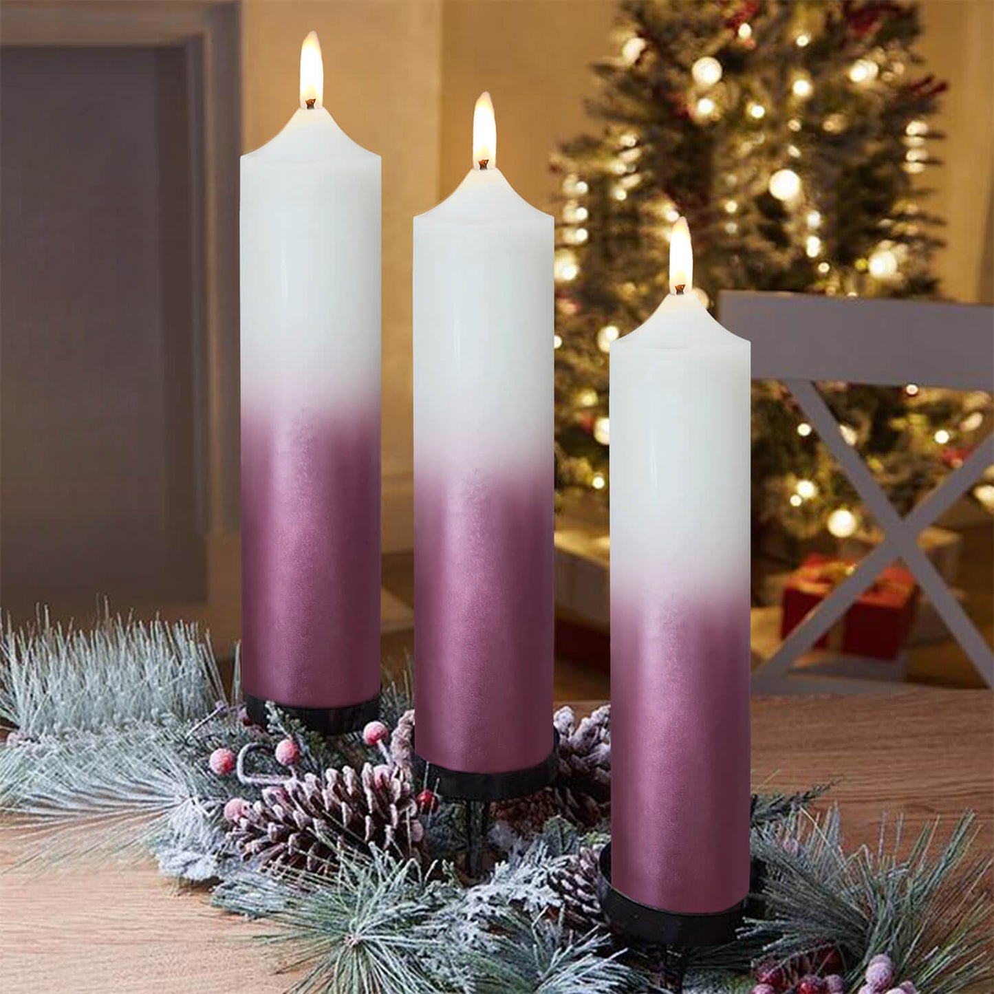 8 Inch Metallic White Pink Pillar Candles 1pcs Pack