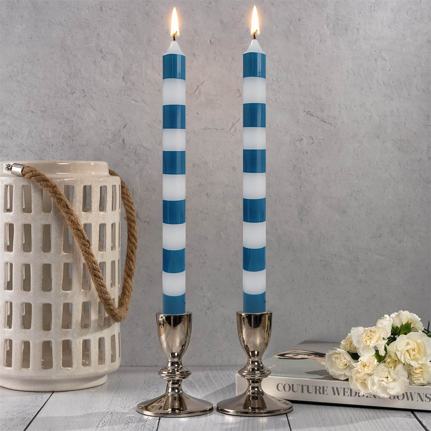 9.8 Inch Strip Pattern Taper Candles Set of 2