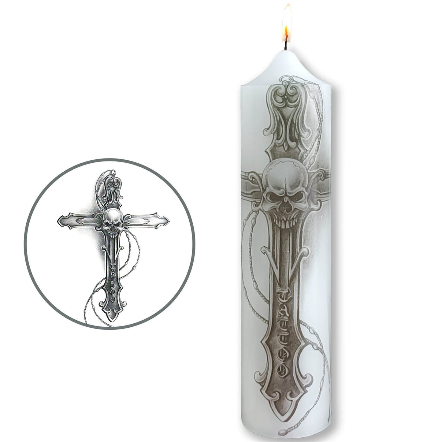 8 Inch Skull Sword Cross Pillar Candles 1pcs Pack