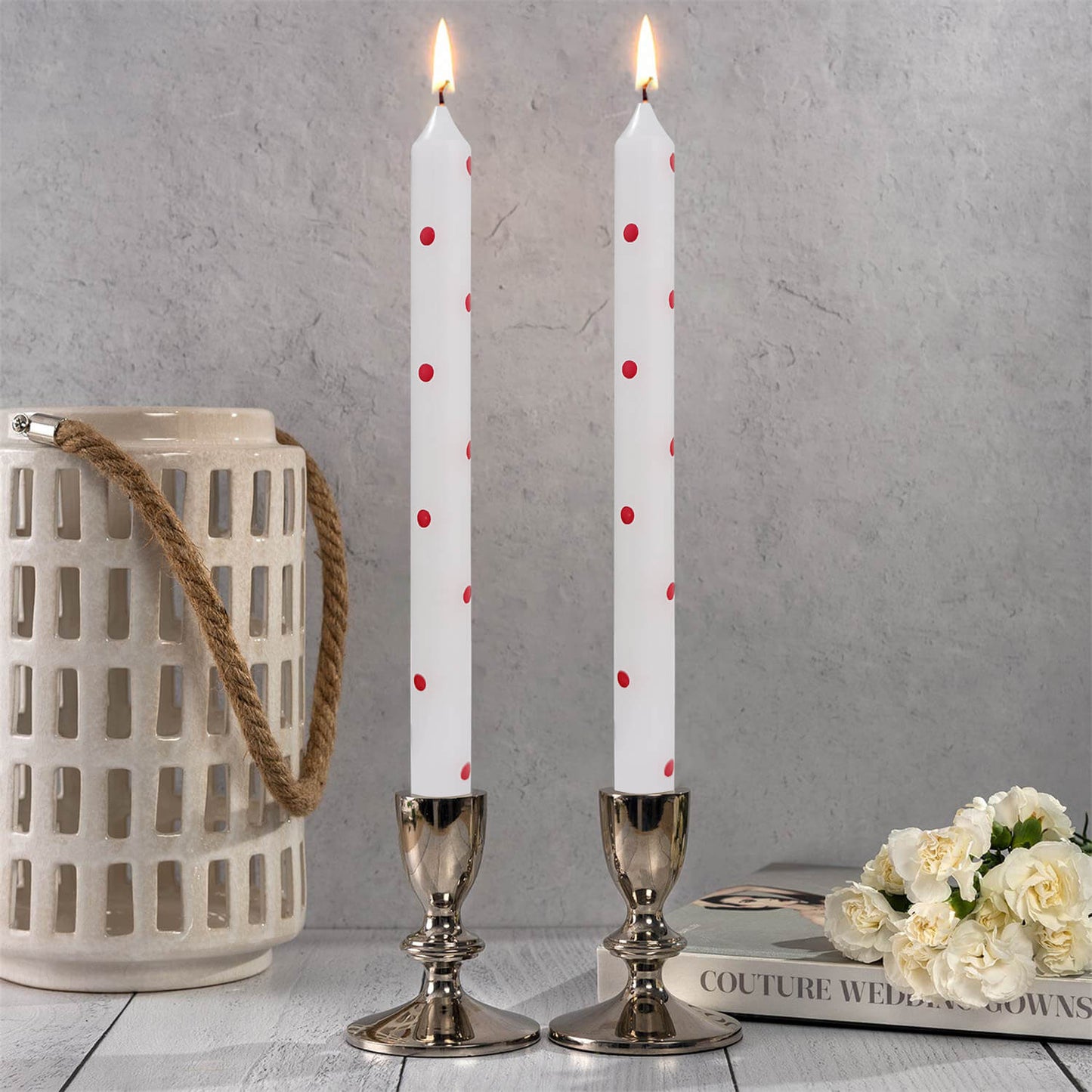 9.8 Inch Dot Pattern Taper Candles Set of 2